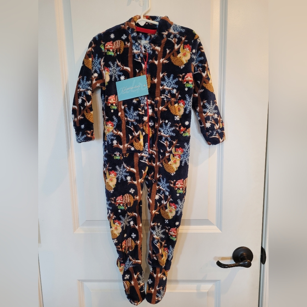 Alexander Del Rossa Christmas Sloth Plush Fleece One Piece Footie Pajamas 3T